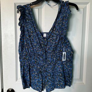 NWT Old Navy Blue Top with capped ruffle sleeves